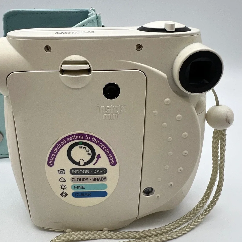 Fujifilm Instax Mini 7S Instant Camera Off White Wrist Strap with Blue Case Y2K